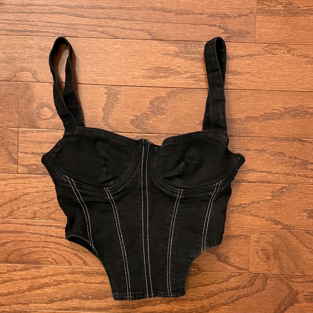 Zara Black Corset Top with White Accents